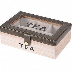 Box na čajové vrecúška s koženkou, 24 x 16 x 8 cm, sivá